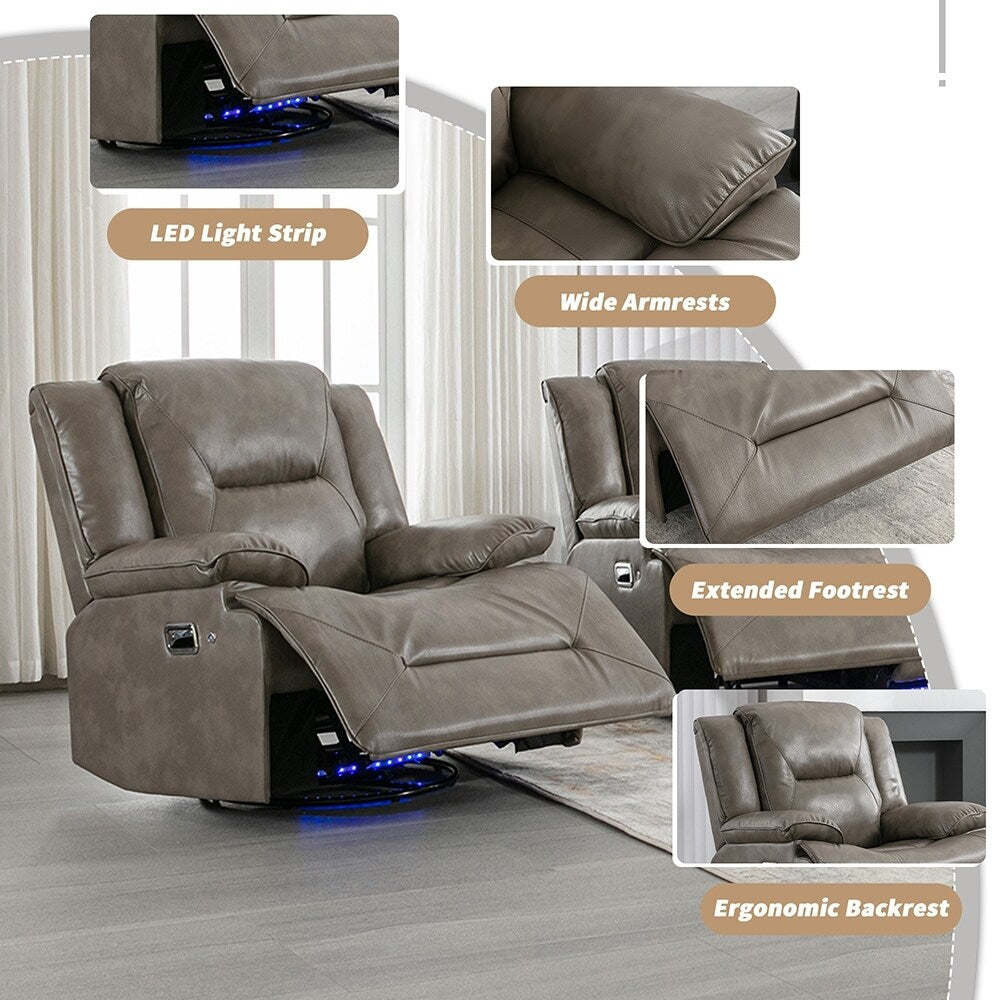 360° Swivel Rocker Recliner with LED Lights, Manual Media Chair
