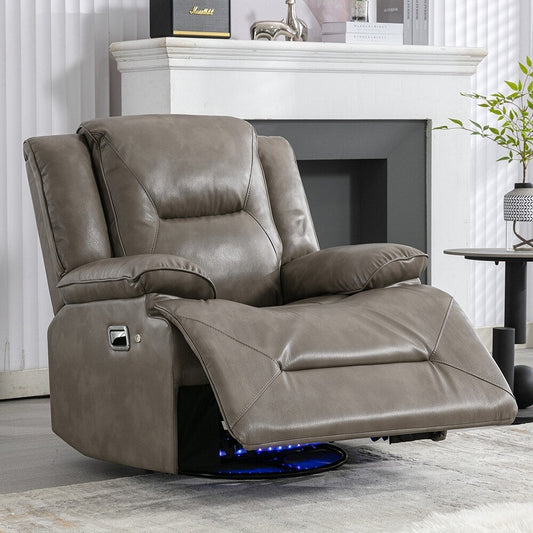 360° Swivel Rocker Recliner with LED Lights, Manual Media Chair