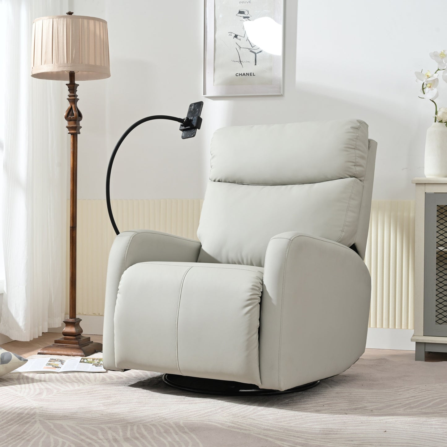 360Â° Swivel Rocking Recliner Chair with Phone Holder, Footrest, Adjustable Position for Living Room & Home Theater