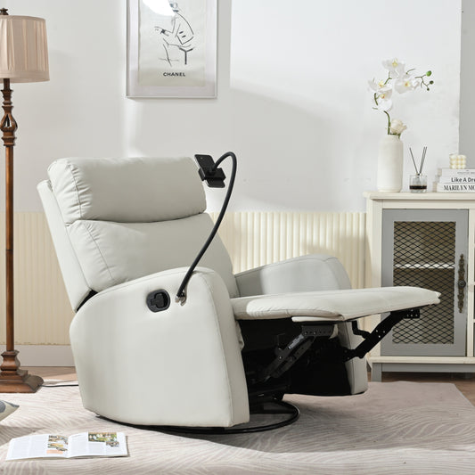 360Â° Swivel Rocking Recliner Chair with Phone Holder, Footrest, Adjustable Position for Living Room & Home Theater