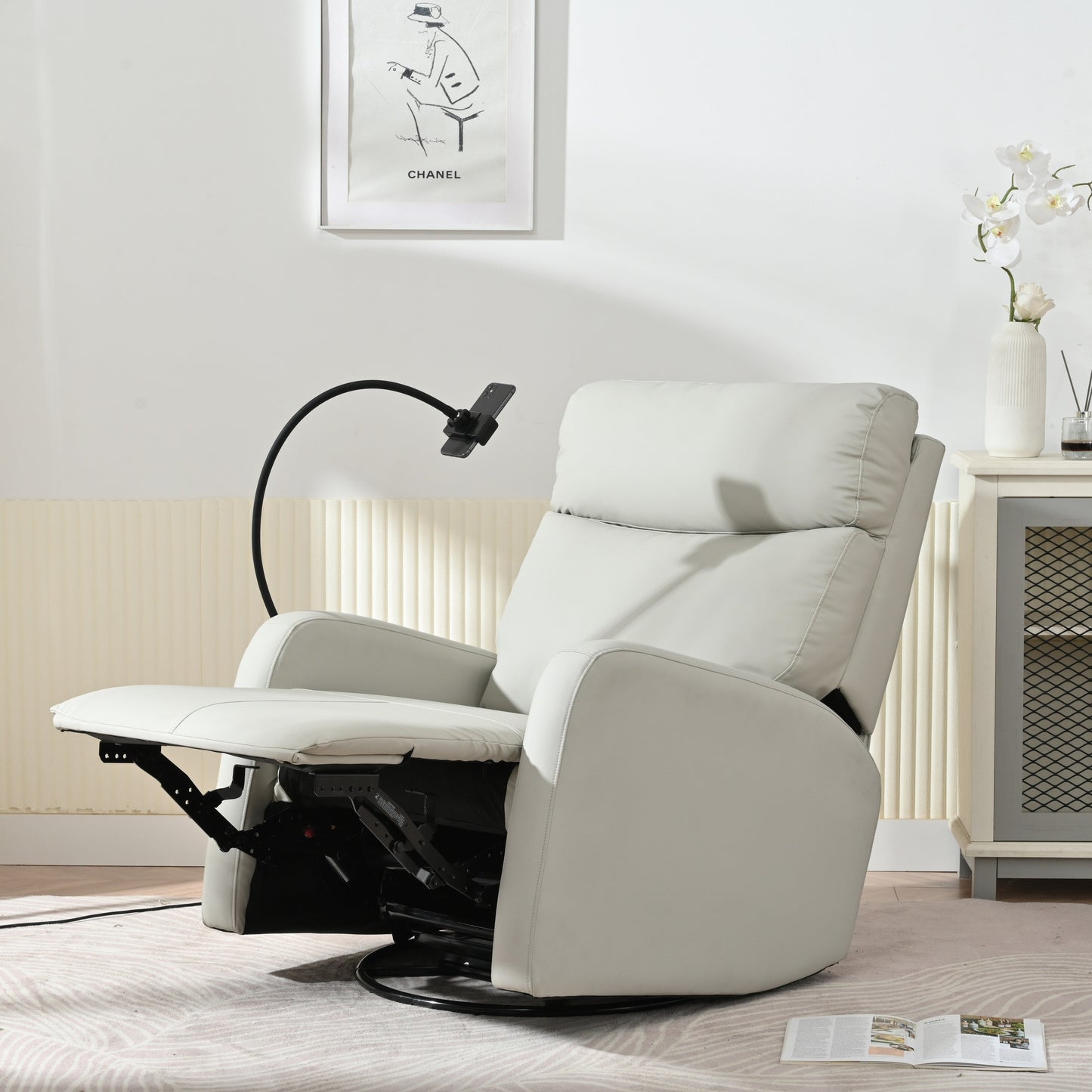 360Â° Swivel Rocking Recliner Chair with Phone Holder, Footrest, Adjustable Position for Living Room & Home Theater