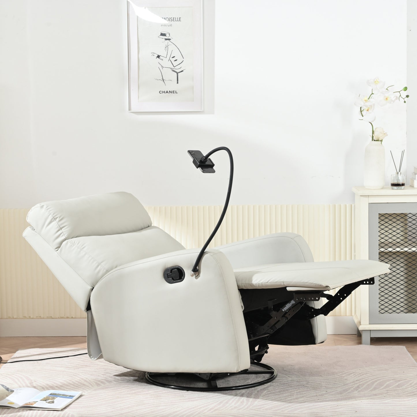 360Â° Swivel Rocking Recliner Chair with Phone Holder, Footrest, Adjustable Position for Living Room & Home Theater