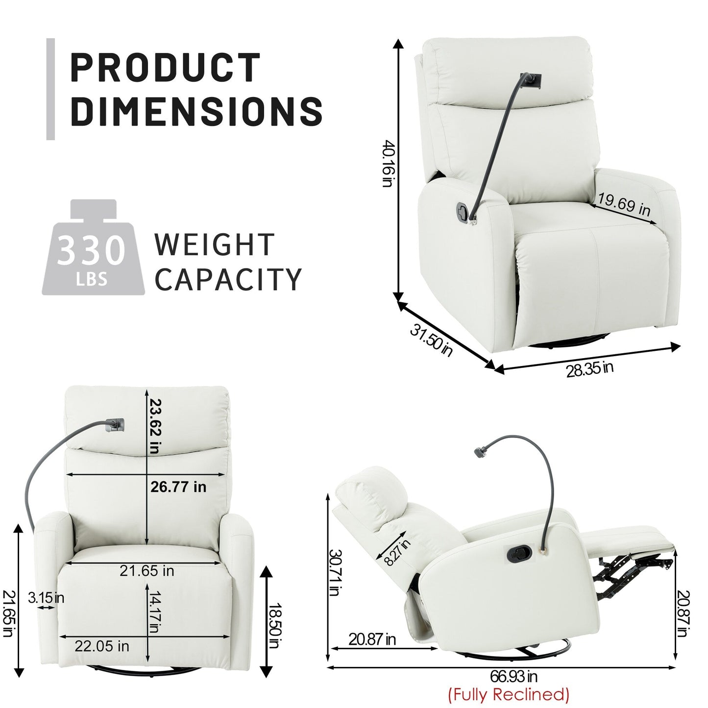 360Â° Swivel Rocking Recliner Chair with Phone Holder, Footrest, Adjustable Position for Living Room & Home Theater