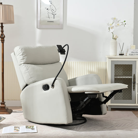 360° Swivel Rocking Recliner Chair with Phone Holder, Footrest, Adjustable Position for Living Room & Home Theater