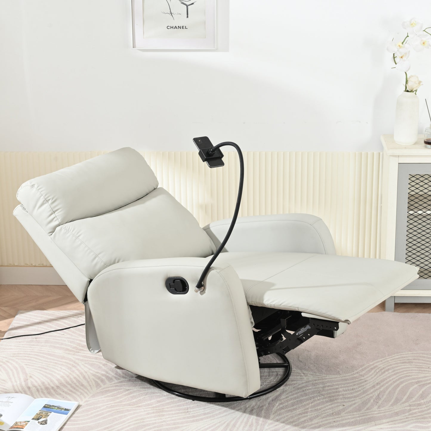 360Â° Swivel Rocking Recliner Chair with Phone Holder, Footrest, Adjustable Position for Living Room & Home Theater