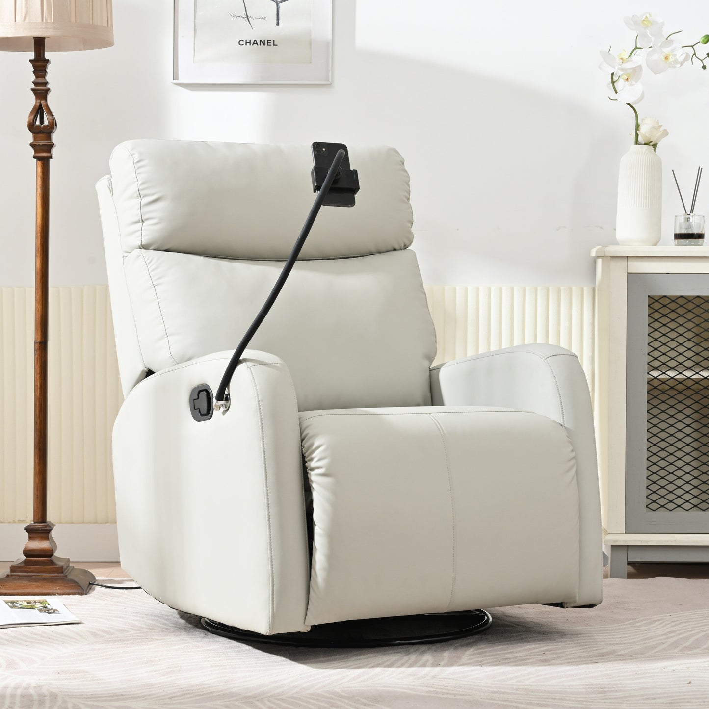 360Â° Swivel Rocking Recliner Chair with Phone Holder, Footrest, Adjustable Position for Living Room & Home Theater