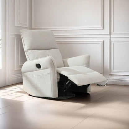 360° Swivel Rocking Recliner Chair, Manual Glider with Footrest, Modern Padded Lounge Chair for Small Spaces, Side Pockets