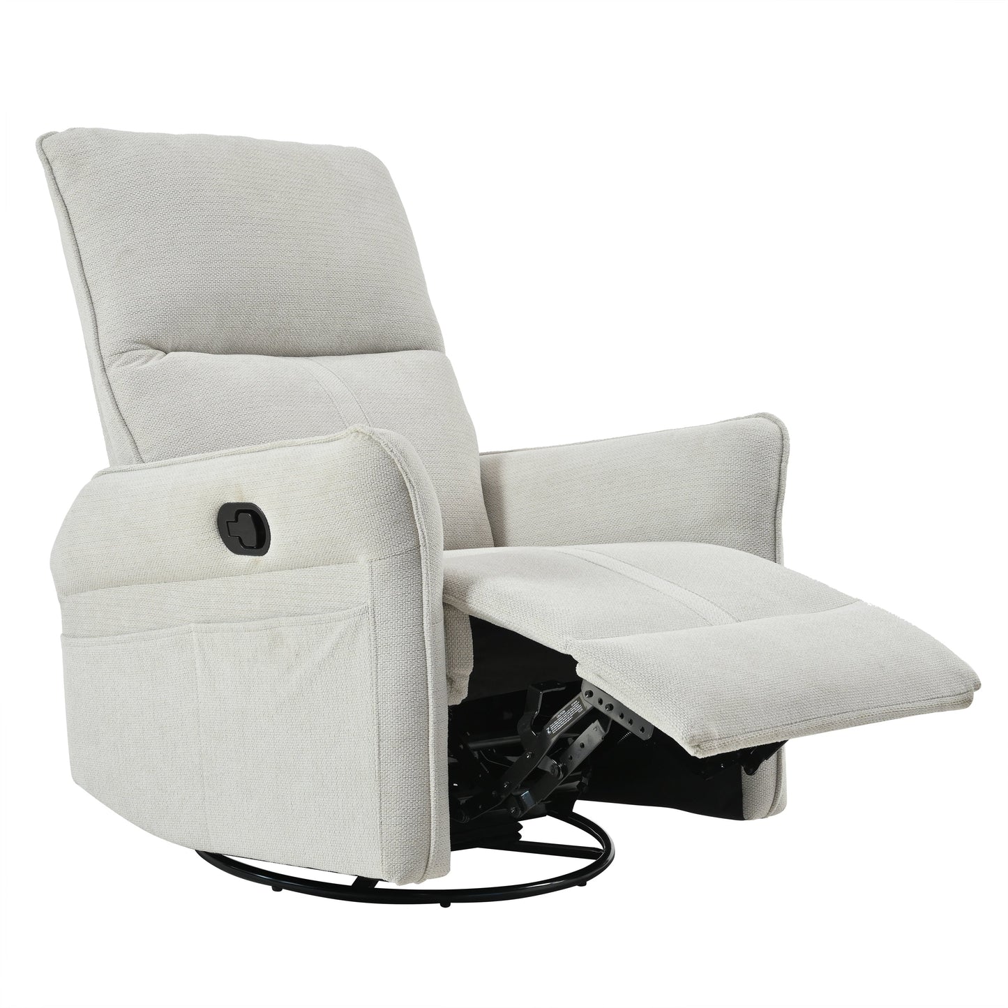 360° Swivel Rocking Recliner Chair, Manual Glider with Footrest, Modern Padded Lounge Chair for Small Spaces, Side Pockets