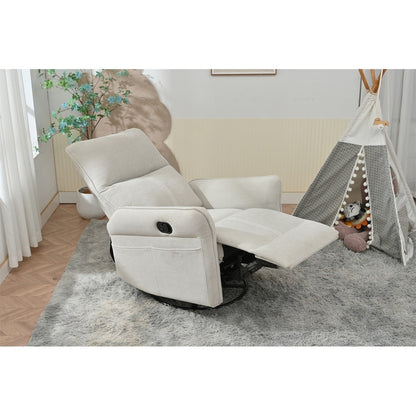 360° Swivel Rocking Recliner Chair, Manual Glider with Footrest, Modern Padded Lounge Chair for Small Spaces, Side Pockets