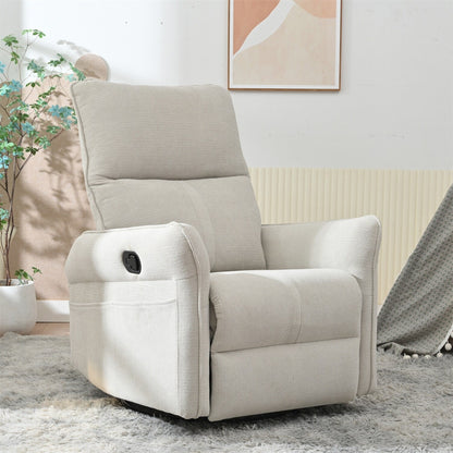 360° Swivel Rocking Recliner Chair, Manual Glider with Footrest, Modern Padded Lounge Chair for Small Spaces, Side Pockets