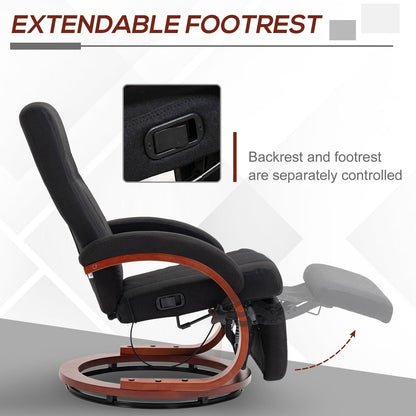360Â° Swivel Wood Base Manual Recliner Chair Adjustable Recline Office Chair with Retractable Footrest and Padded Armrests