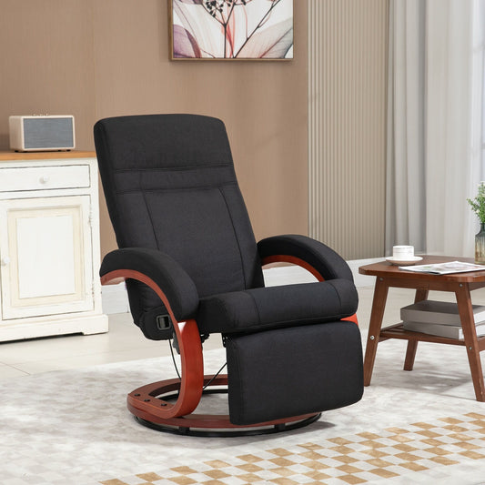 360Â° Swivel Wood Base Manual Recliner Chair Adjustable Recline Office Chair with Retractable Footrest and Padded Armrests