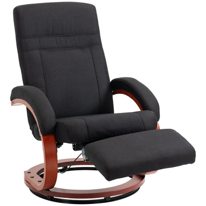 360Â° Swivel Wood Base Manual Recliner Chair Adjustable Recline Office Chair with Retractable Footrest and Padded Armrests