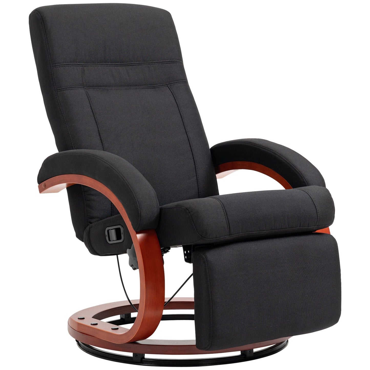 360Â° Swivel Wood Base Manual Recliner Chair Adjustable Recline Office Chair with Retractable Footrest and Padded Armrests
