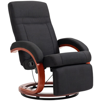 360Â° Swivel Wood Base Manual Recliner Chair Adjustable Recline Office Chair with Retractable Footrest and Padded Armrests