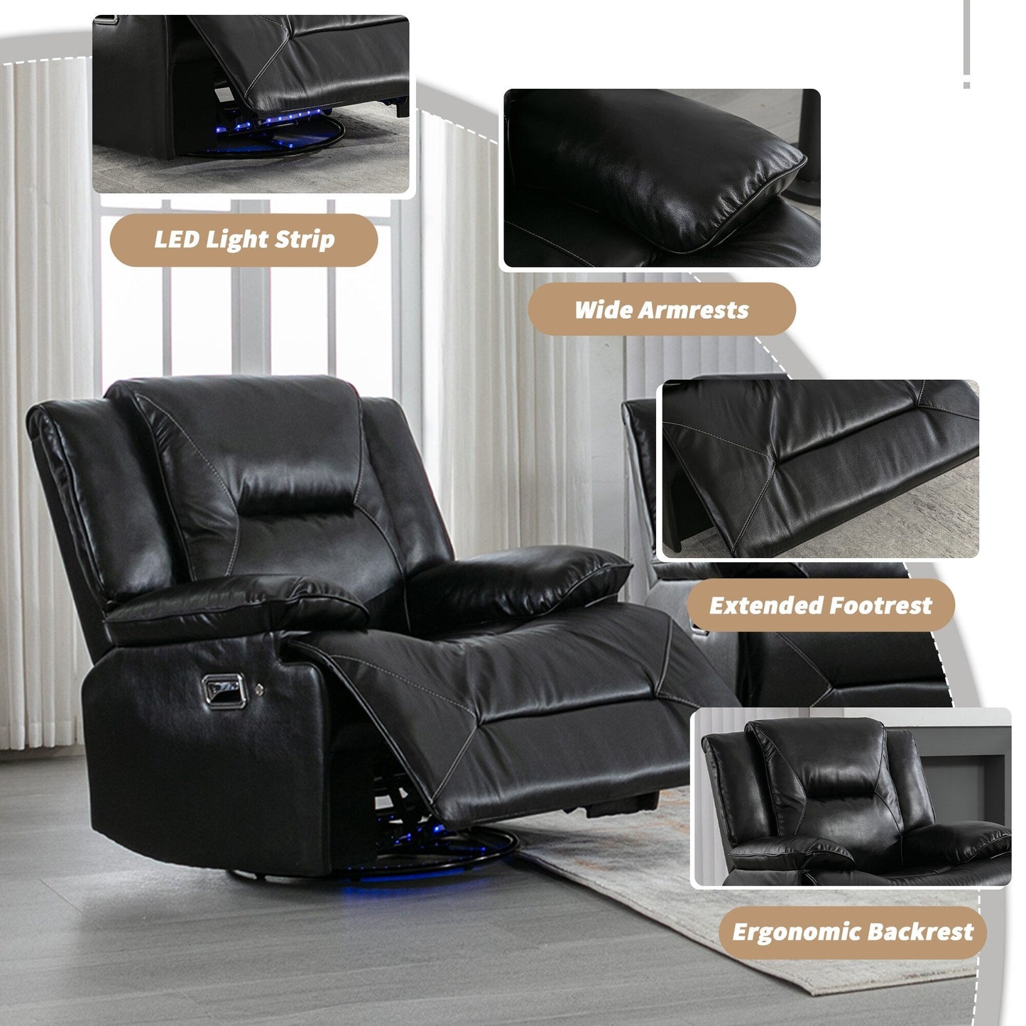 360° Swivel and Rocking Home Theater Recliner
