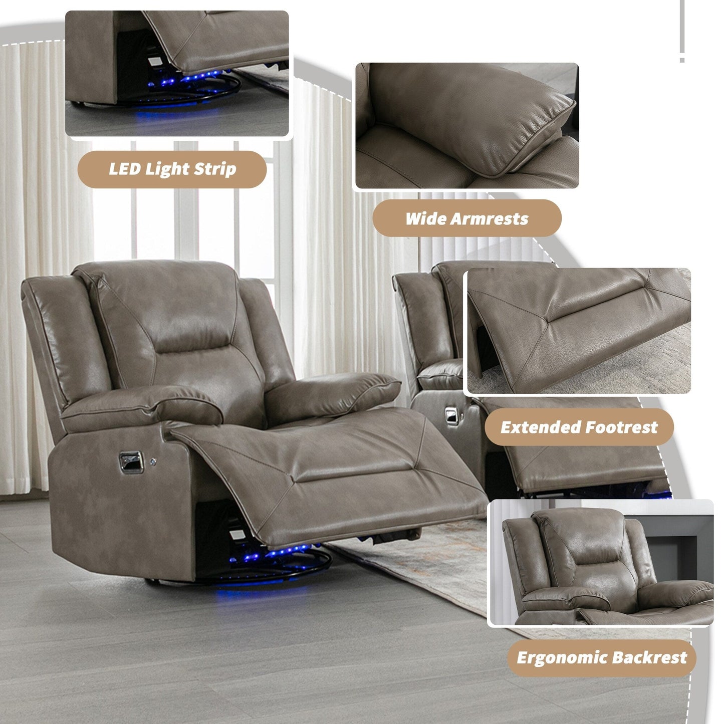 360° Swivel and Rocking Home Theater Recliner