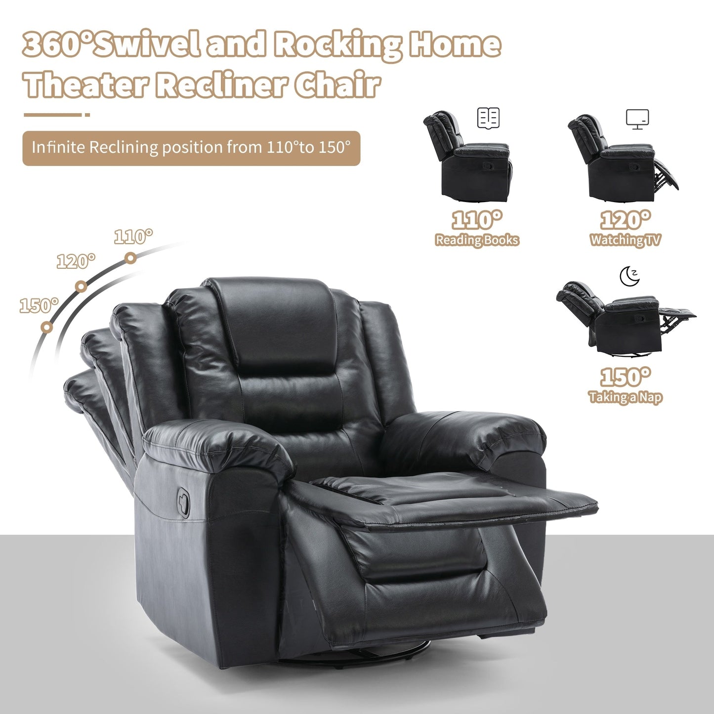 360°Swivel and Rocking Home Theater Recliner
