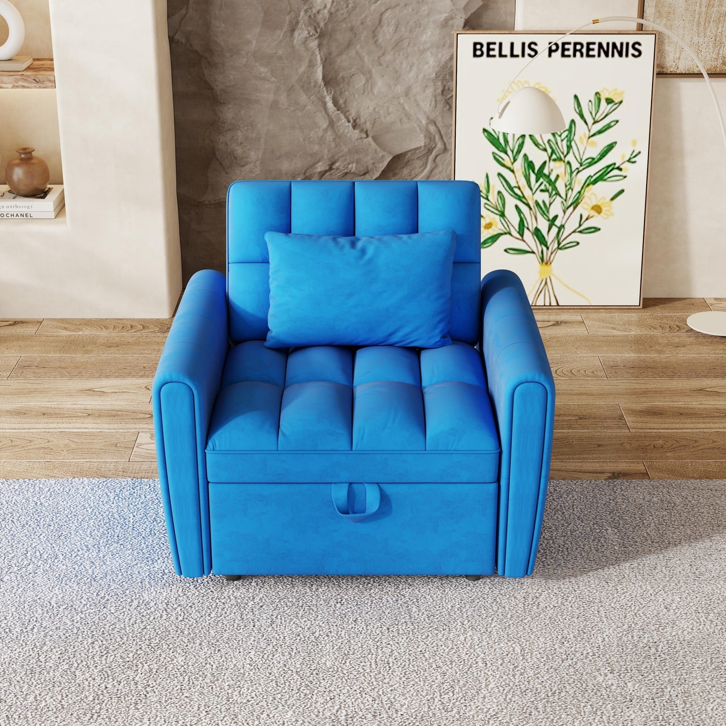 38.2-inch foldable large-size sofa bed, modern velvet single sofa, sofa bed with adjustable backrest