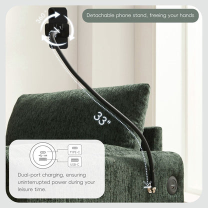 38 Chenille Single Sofa with Storage Ottoman, USB Charger, Side Storage Pockets, Pillow-like Armrests