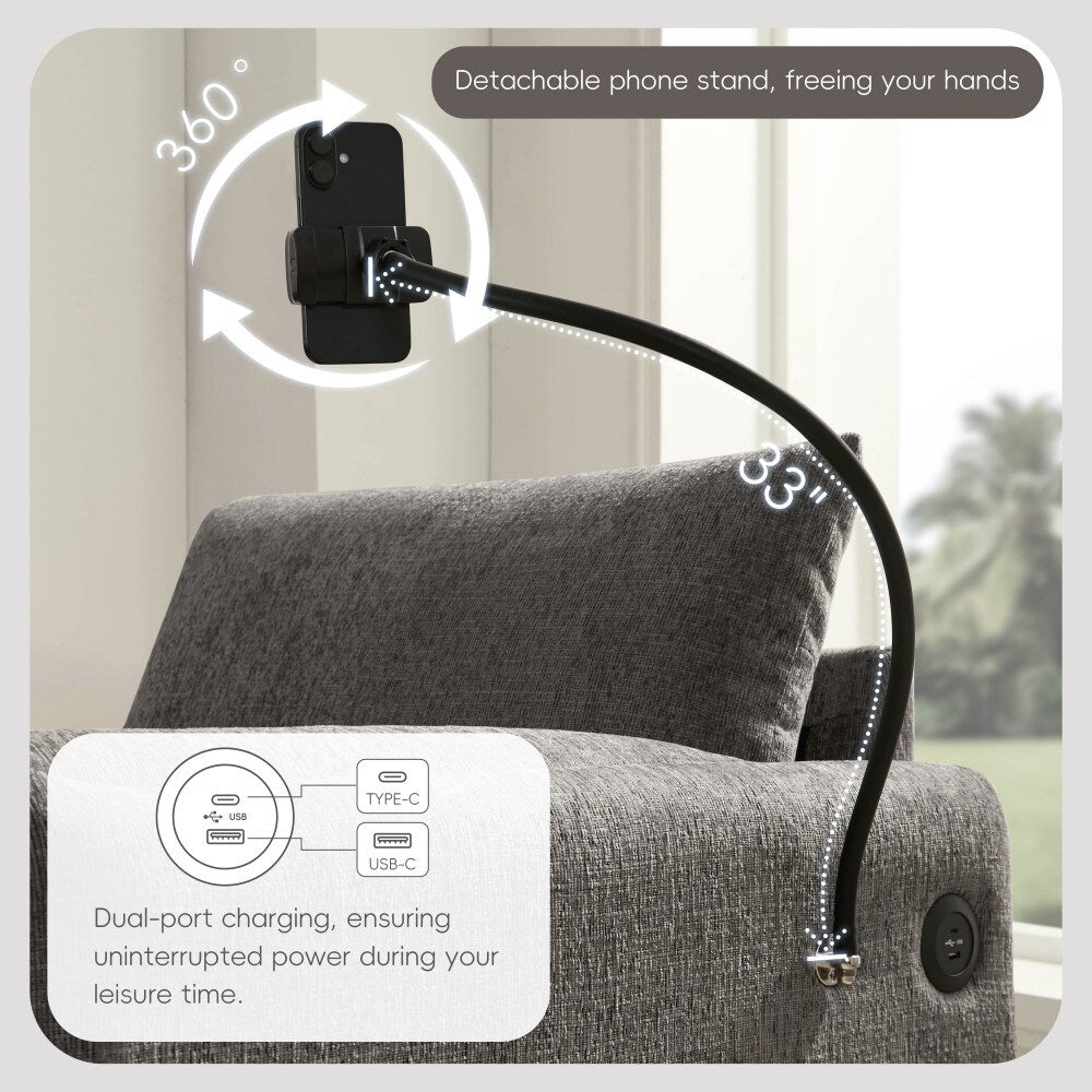 38 Chenille Single Sofa with Storage Ottoman, USB Charger, Side Storage Pockets, Pillow-like Armrests