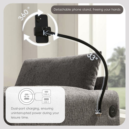 38 Chenille Single Sofa with Storage Ottoman, USB Charger, Side Storage Pockets, Pillow-like Armrests