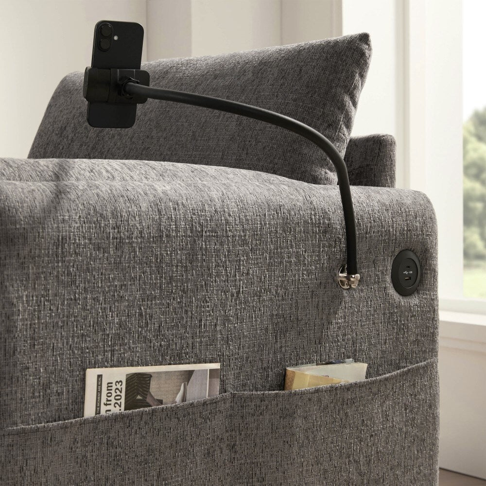 38 Chenille Single Sofa with Storage Ottoman, USB Charger, Side Storage Pockets, Pillow-like Armrests