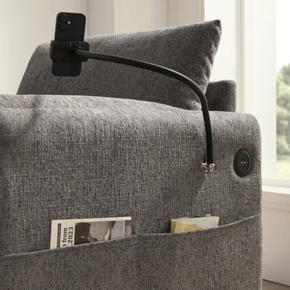 38 Chenille Single Sofa with Storage Ottoman, USB Charger, Side Storage Pockets, Pillow-like Armrests