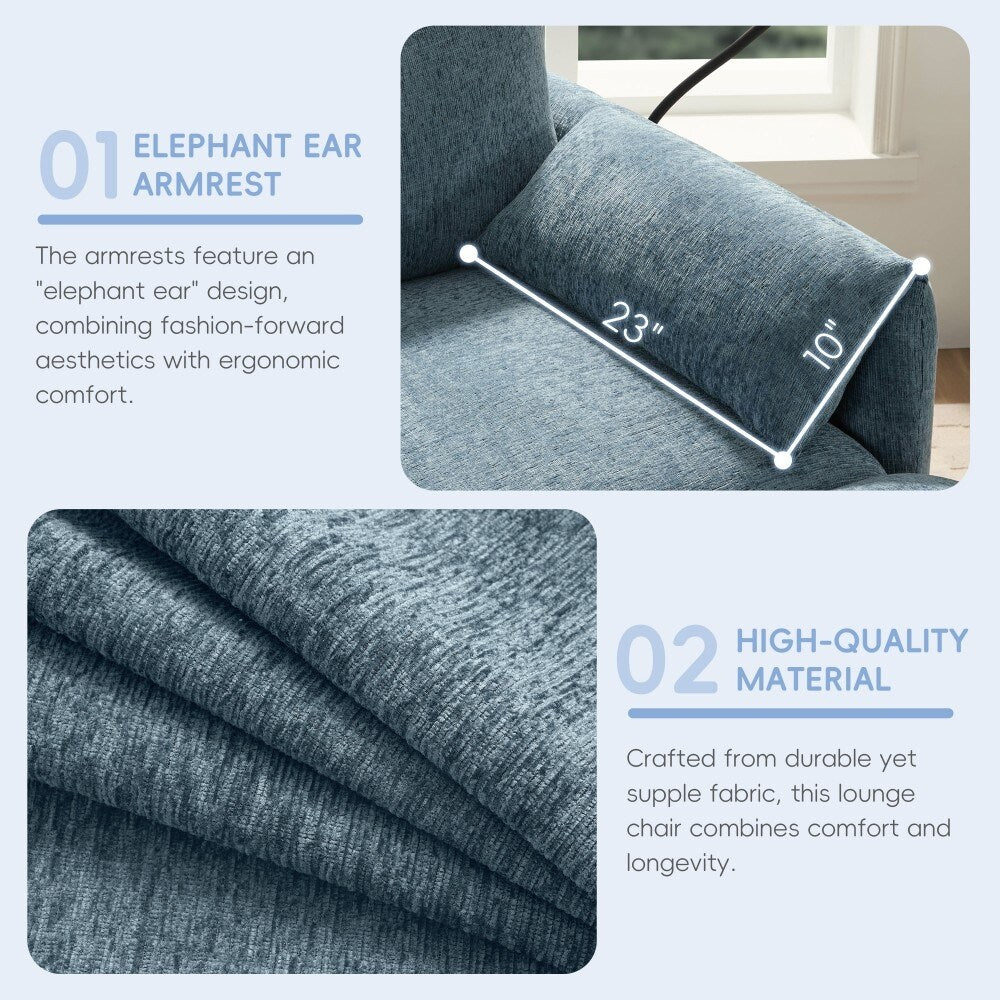 38 Chenille Single Sofa with Storage Ottoman, USB Charger, Side Storage Pockets, Pillow-like Armrests