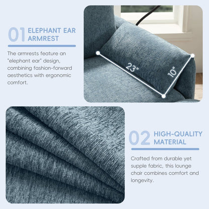 38 Chenille Single Sofa with Storage Ottoman, USB Charger, Side Storage Pockets, Pillow-like Armrests