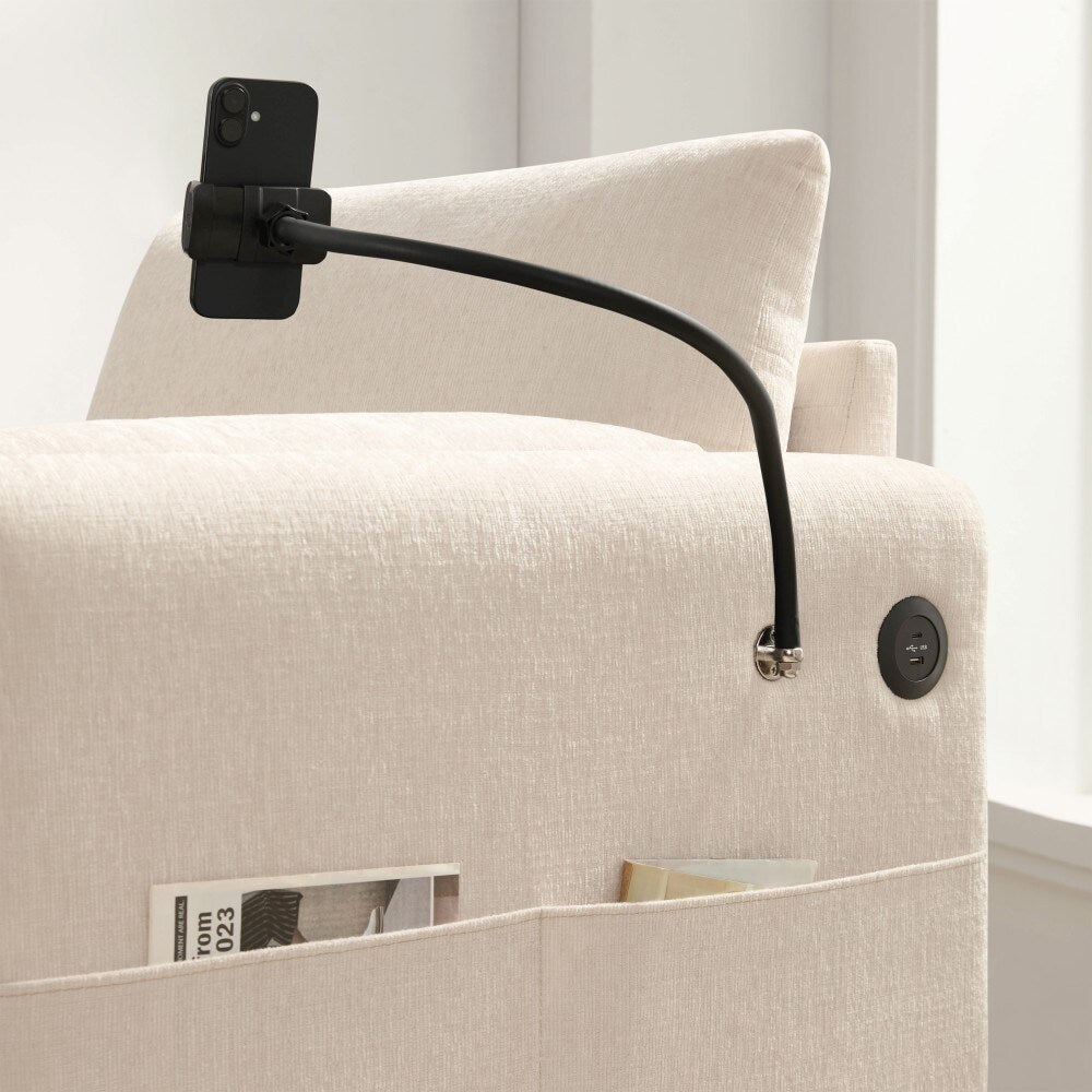 38 Chenille Single Sofa with Storage Ottoman, USB Charger, Side Storage Pockets, Pillow-like Armrests