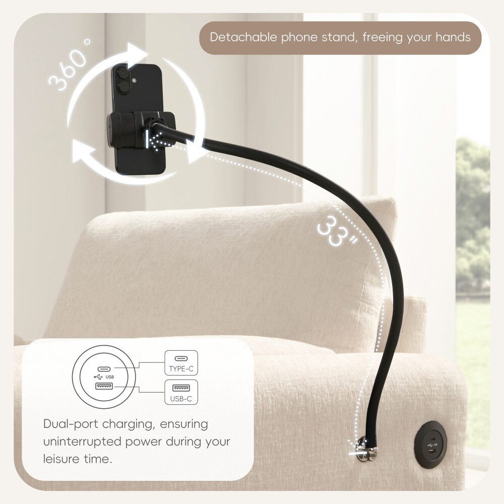 38 Chenille Single Sofa with Storage Ottoman, USB Charger, Side Storage Pockets, Pillow-like Armrests