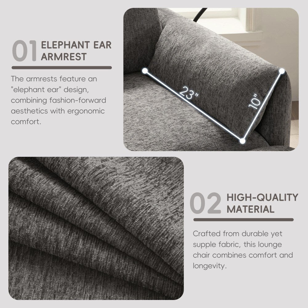 38 Chenille Single Sofa with Storage Ottoman, USB Charger, Side Storage Pockets, Pillow-like Armrests