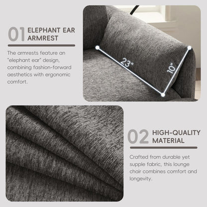 38 Chenille Single Sofa with Storage Ottoman, USB Charger, Side Storage Pockets, Pillow-like Armrests