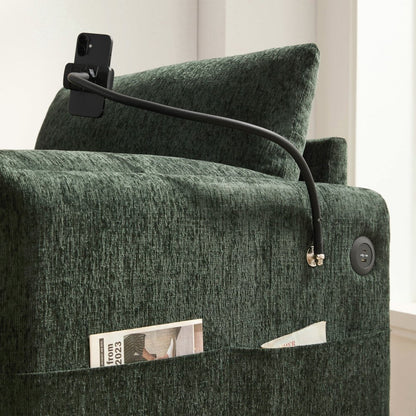 38 Chenille Single Sofa with Storage Ottoman, USB Charger, Side Storage Pockets, Pillow-like Armrests