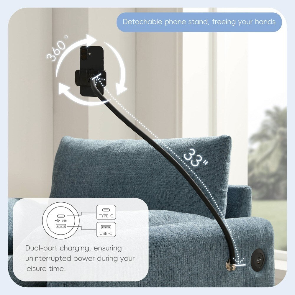 38 Chenille Single Sofa with Storage Ottoman, USB Charger, Side Storage Pockets, Pillow-like Armrests