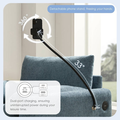 38 Chenille Single Sofa with Storage Ottoman, USB Charger, Side Storage Pockets, Pillow-like Armrests