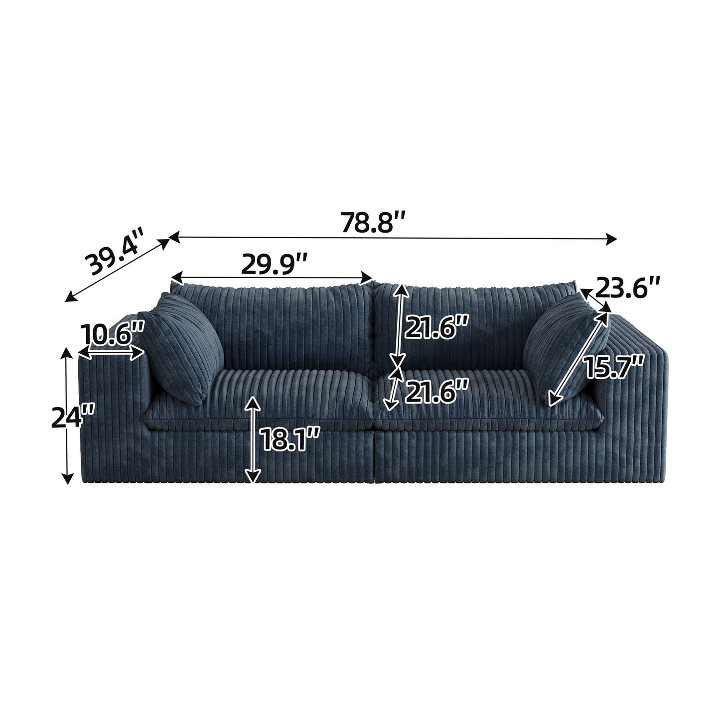 39.8 Cloud Sofa,Corduroy Fabric,Deep Seat Couches,Double-layer design,Removable Cushion,No Assembly, DIY Combination