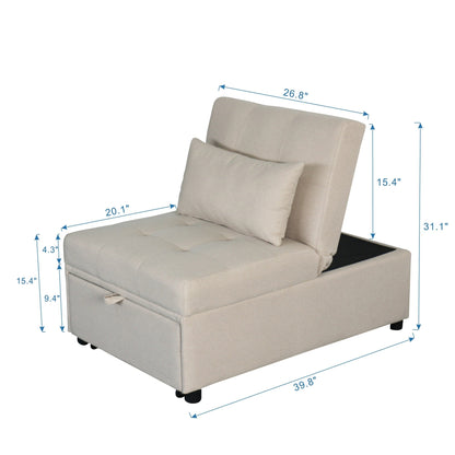 39.8 Single Folding Ottoman Sofa Bed with Adjustable Back and Pillows for Living Room