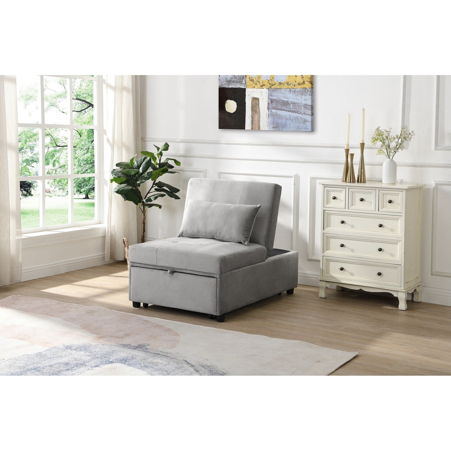 39.8 Single Folding Ottoman Sofa Bed with Adjustable Back and Pillows for Living Room