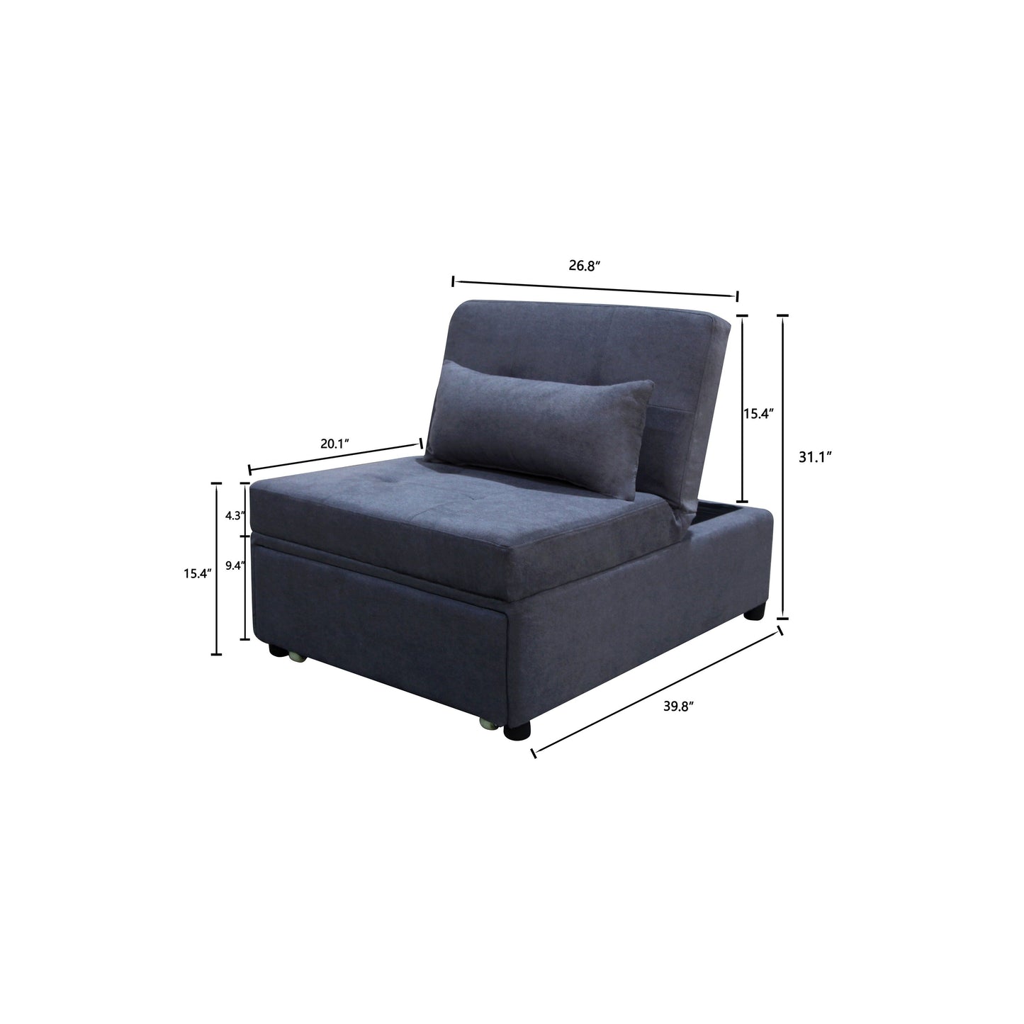 39.8 Single Folding Ottoman Sofa Bed with Adjustable Back and Pillows for Living Room
