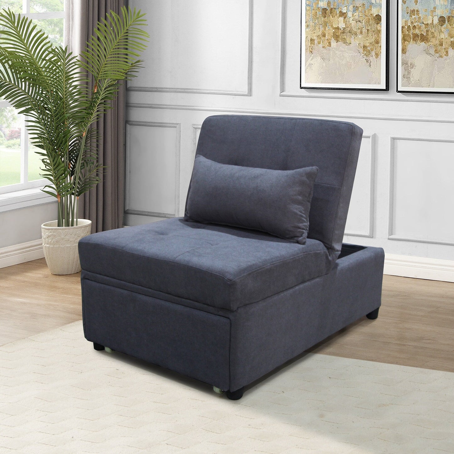 39.8 Single Folding Ottoman Sofa Bed with Adjustable Back and Pillows for Living Room