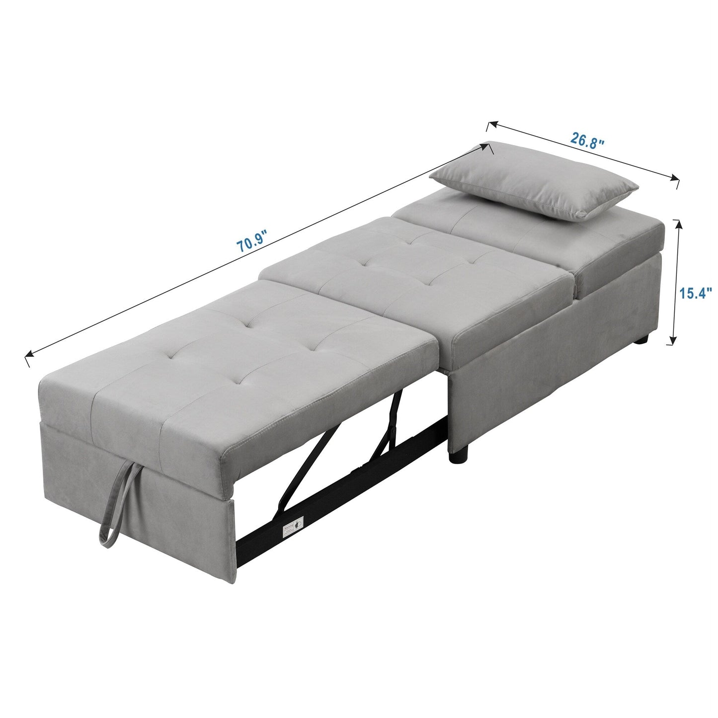 39.8 Single Folding Ottoman Sofa Bed with Adjustable Back and Pillows for Living Room