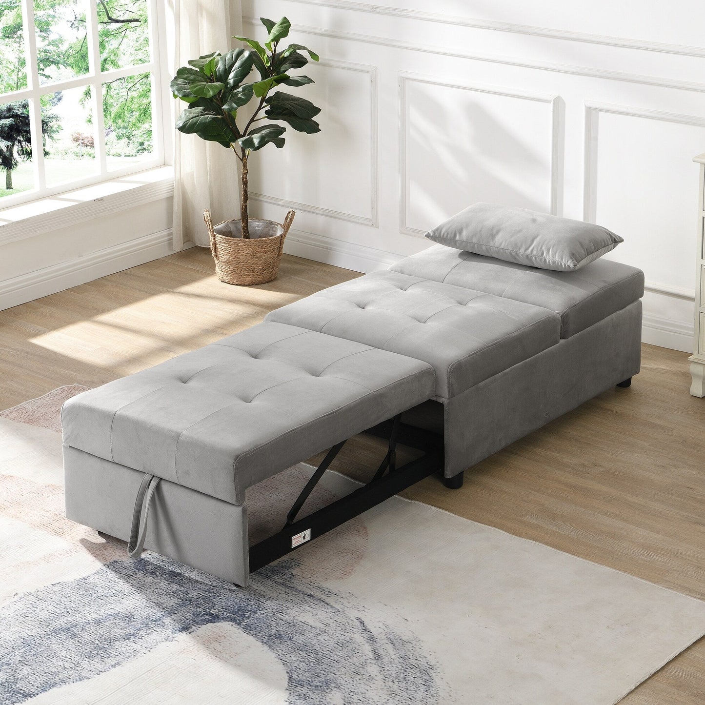 39.8 Single Folding Ottoman Sofa Bed with Adjustable Back and Pillows for Living Room