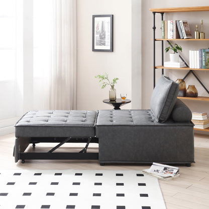 39 Faux Leather Single Multipurpose Ottoman Pull Out Sofa Bed with Adjustable Backrest and Pillow for Living Room
