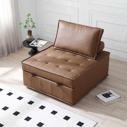 39 Faux Leather Single Multipurpose Ottoman Pull Out Sofa Bed with Adjustable Backrest and Pillow for Living Room