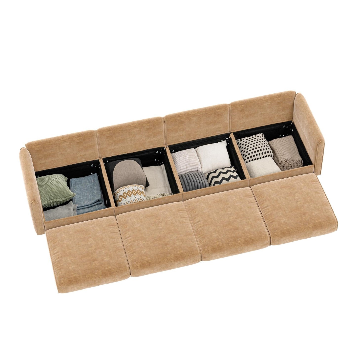 4-Piece Modular Sectional Sofa - Storage Chaise Lounge with Cylindrical Backrests, Deep Seating