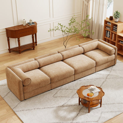 4-Piece Modular Sectional Sofa - Storage Chaise Lounge with Cylindrical Backrests, Deep Seating