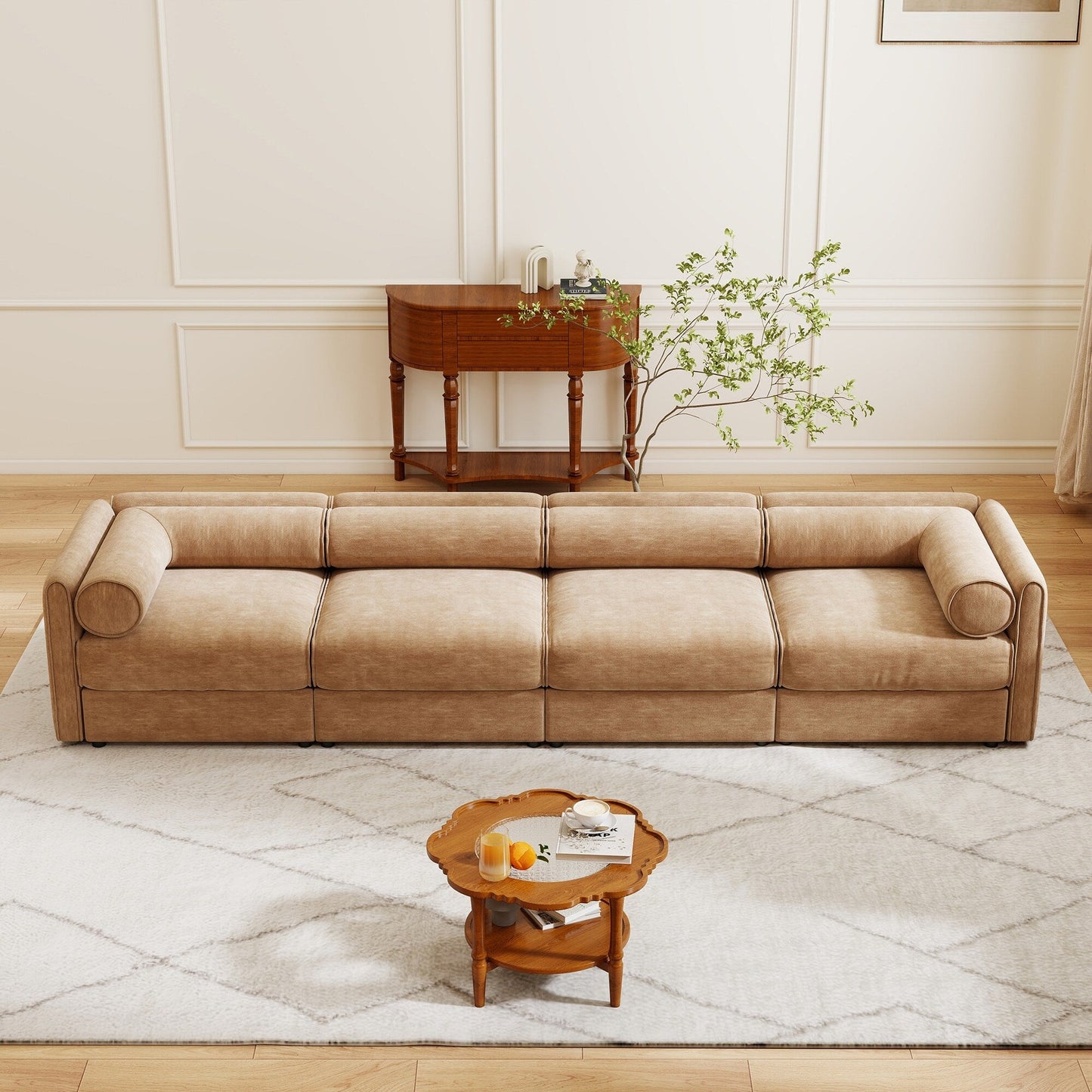 4-Piece Modular Sectional Sofa - Storage Chaise Lounge with Cylindrical Backrests, Deep Seating