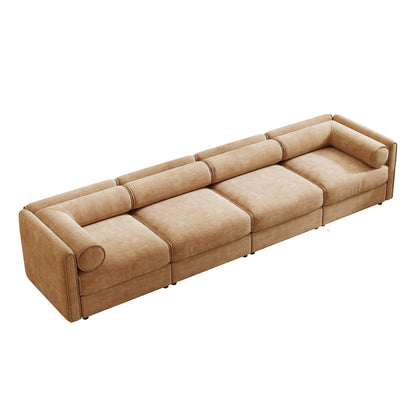 4-Piece Modular Sectional Sofa - Storage Chaise Lounge with Cylindrical Backrests, Deep Seating
